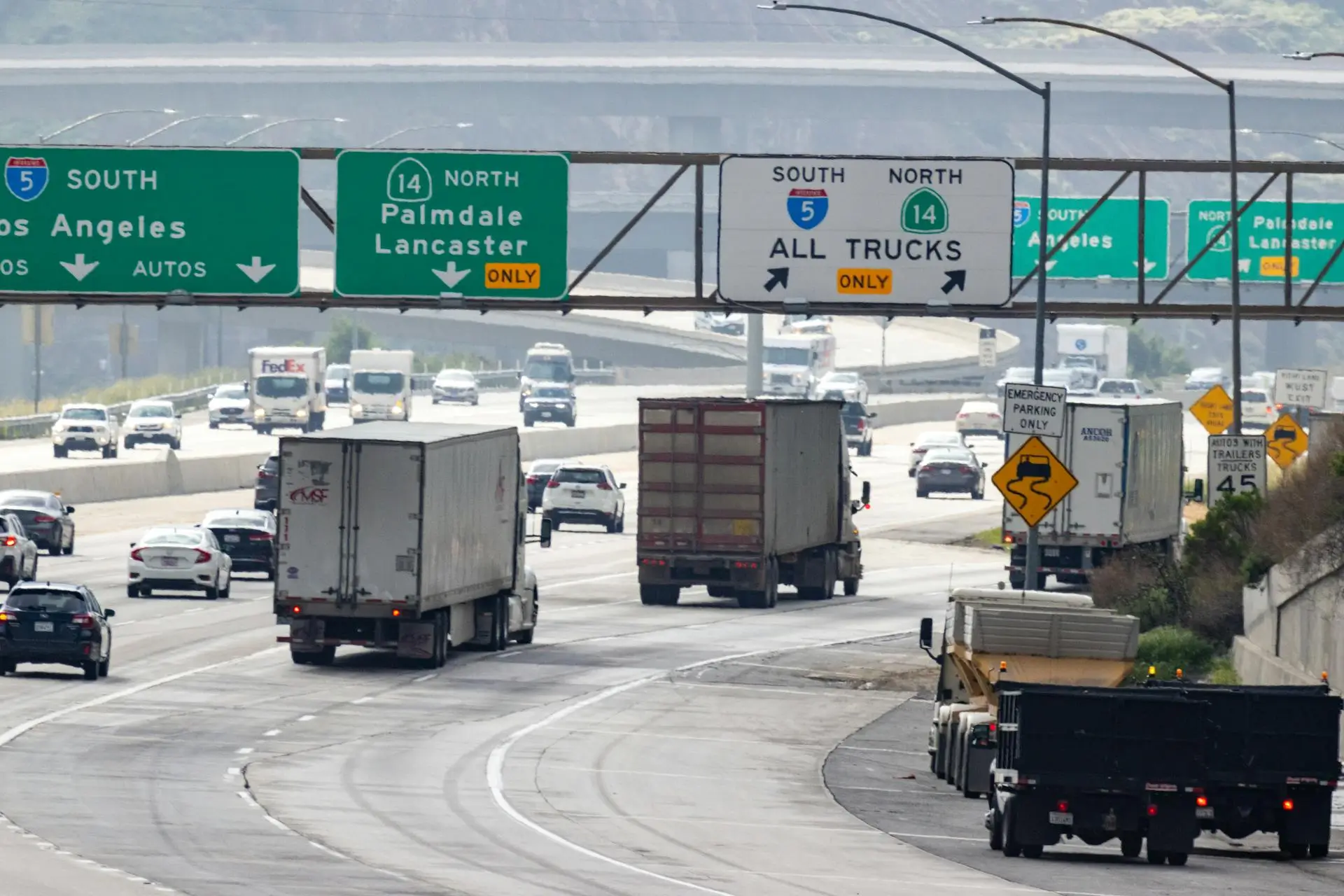 Trucks in heavy traffic